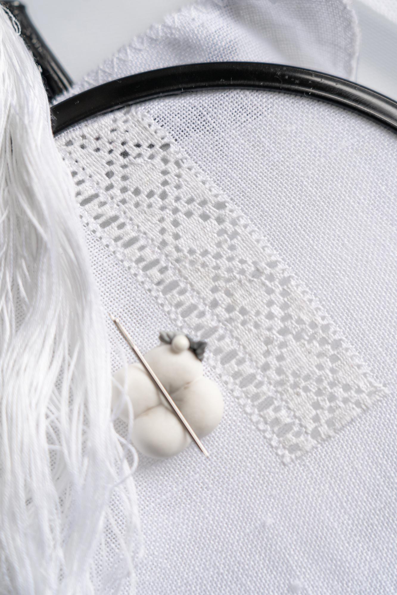 hand-stitched floral motif on cotton